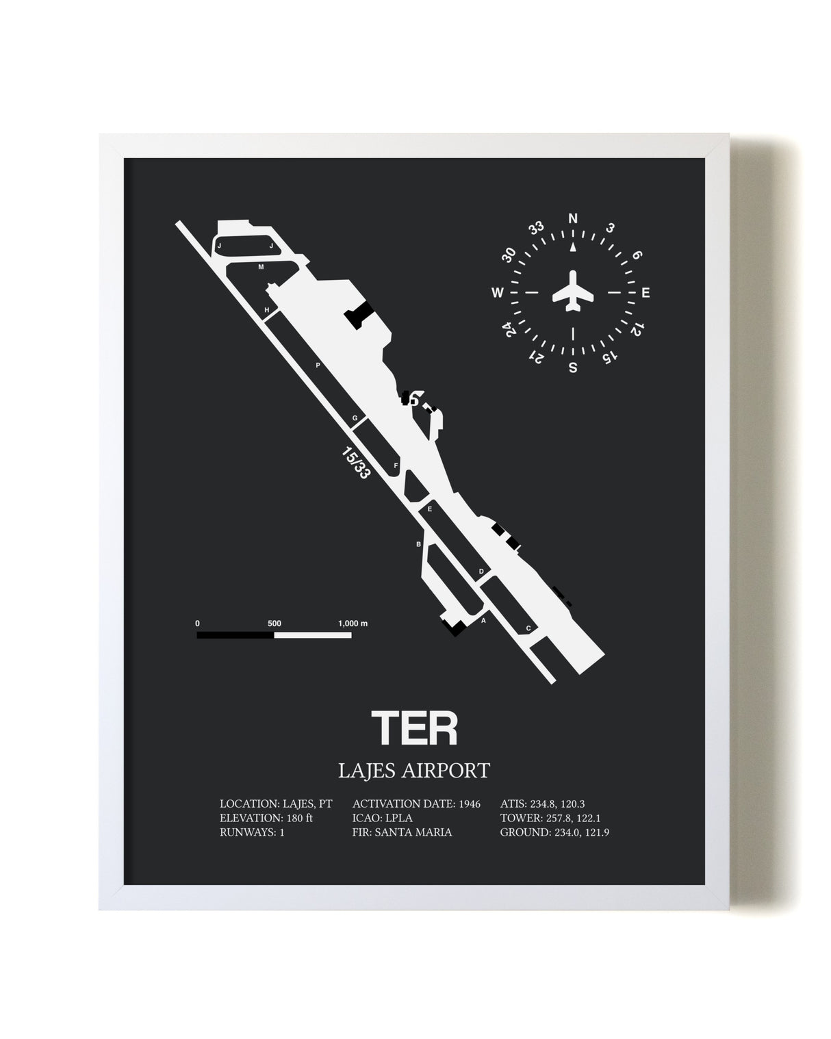 Lajes Airport airport map poster in oak frame