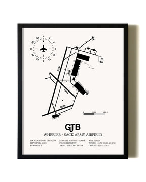 Framed Wheeler-Sack Army Airfield wall art poster in black frame
