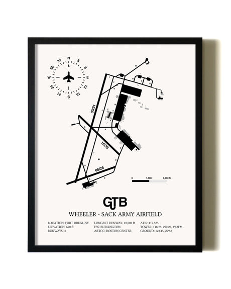 Framed Wheeler-Sack Army Airfield wall art poster in black frame