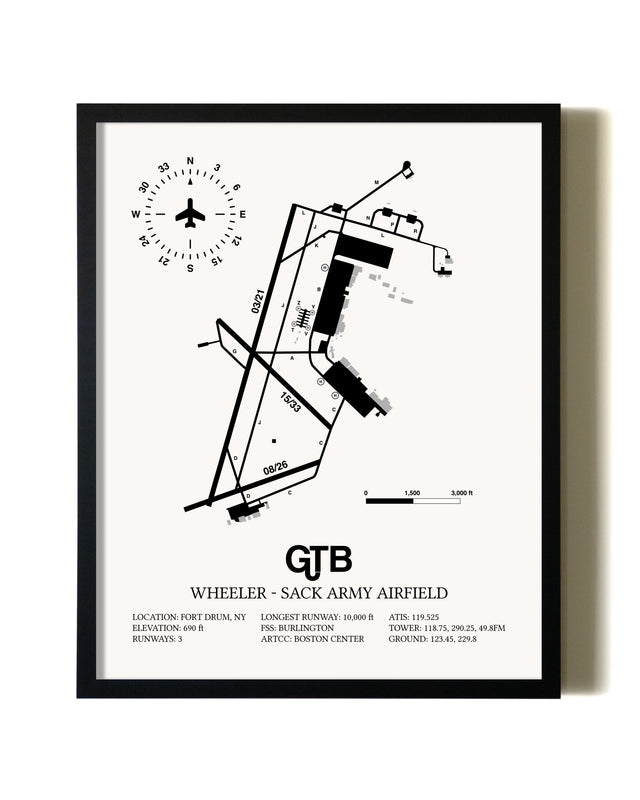 Framed Wheeler-Sack Army Airfield wall art poster in black frame