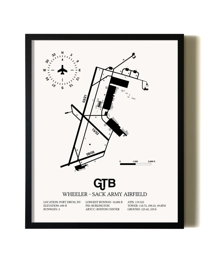 Framed Wheeler-Sack Army Airfield wall art poster in black frame