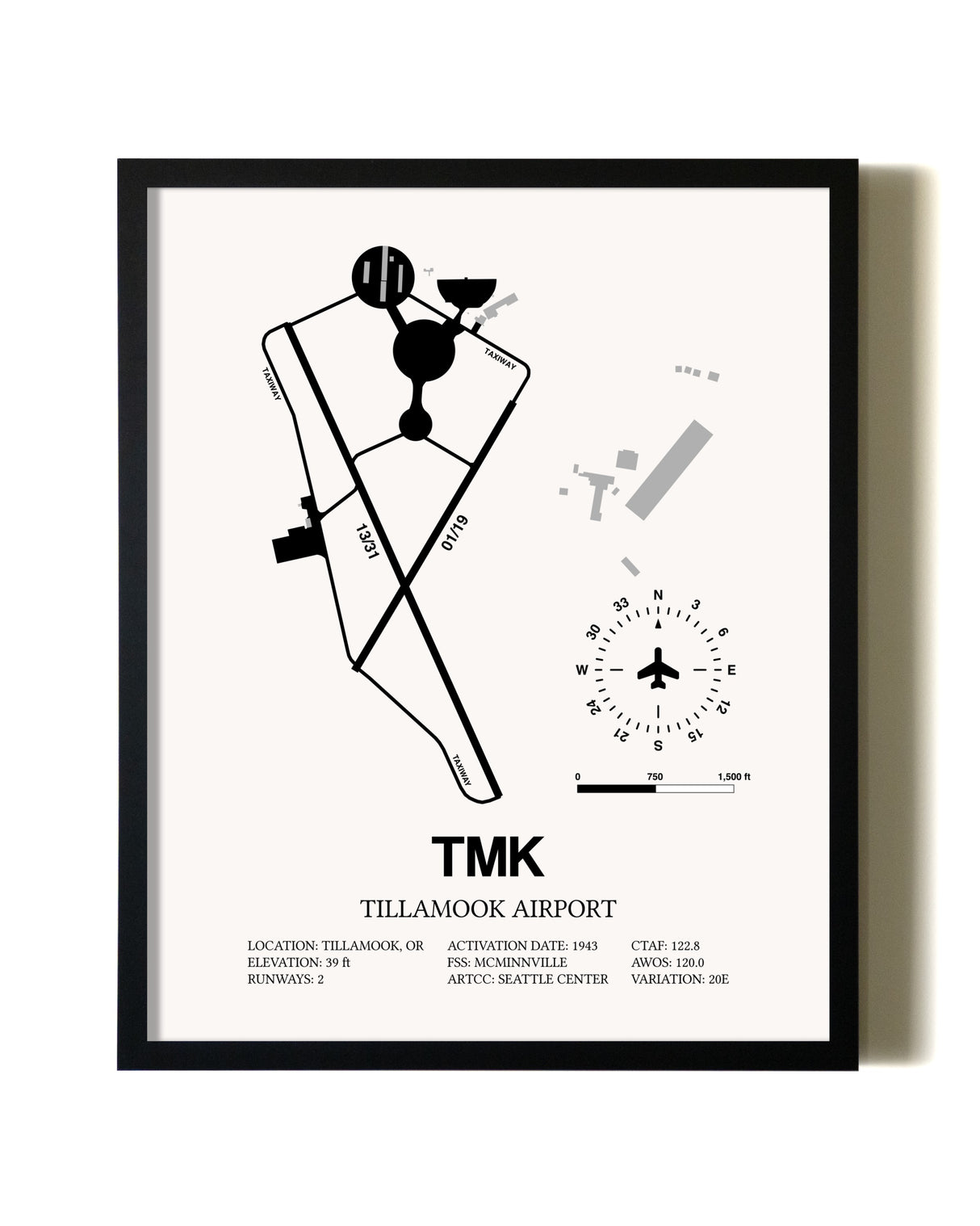 Framed Tillamook Airport wall art poster in black frame