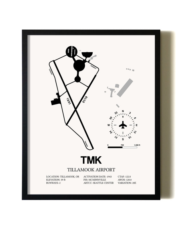 Framed Tillamook Airport wall art poster in black frame