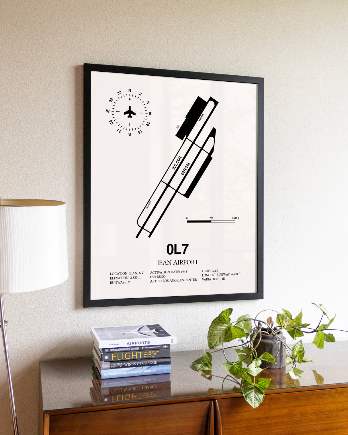 Jean Airport aviation wall décor in black wood frame