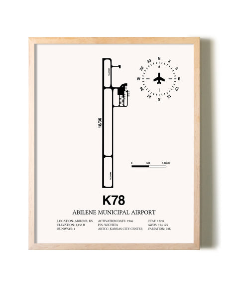 Abilene Municipal Airport framed wall art in white frame