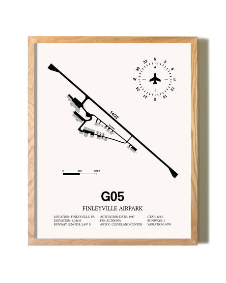 Finleyville Airpark framed print in natural wood frame