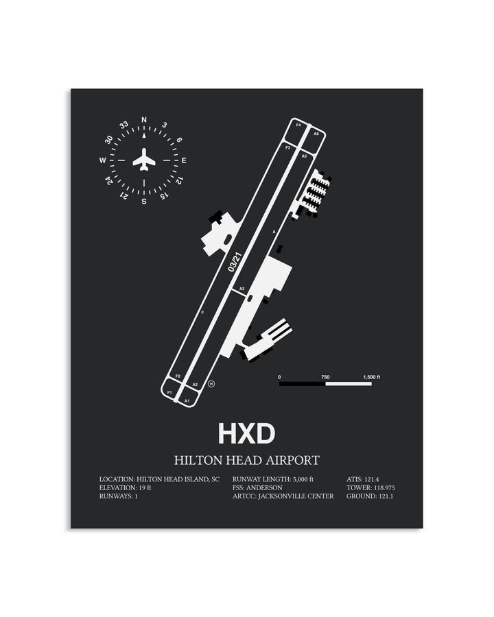 Gray Framed Hilton Head Airport layout wall art poster