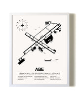 Lehigh Valley International Airport airport map poster in oak frame