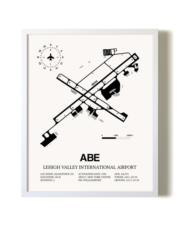 Lehigh Valley International Airport airport map poster in oak frame
