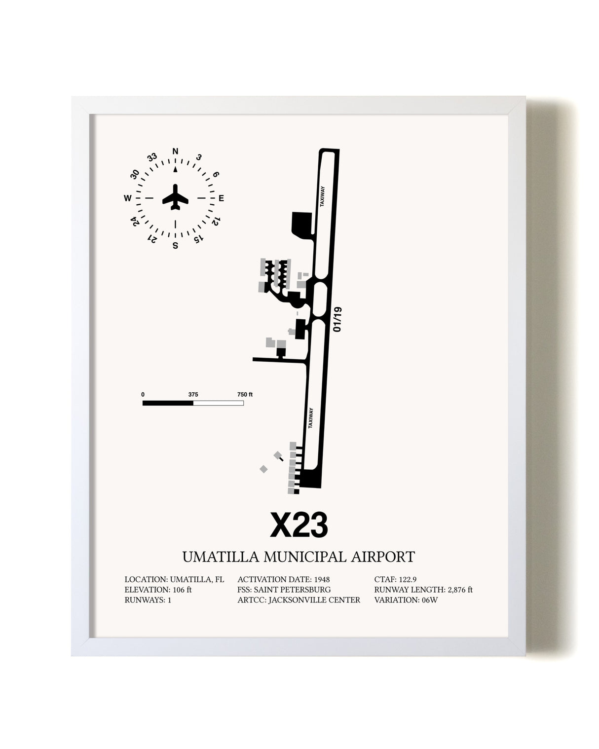 Umatilla Municipal Airport airport map poster in oak frame