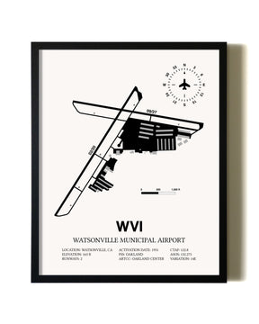 Framed Watsonville Municipal Airport wall art poster in black frame