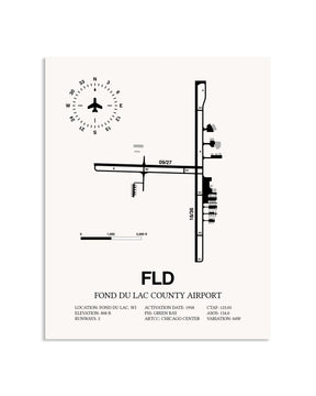 Gray Fond Du Lac County Airport framed poster displayed in an airplane hangar