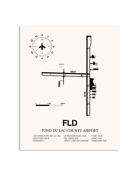 Gray Fond Du Lac County Airport framed poster displayed in an airplane hangar