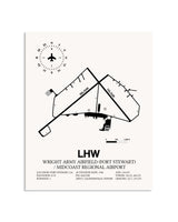 Gray Wright Army Airfield (Fort Stewart) / Midcoast Regional Airport framed poster displayed in an airplane hangar