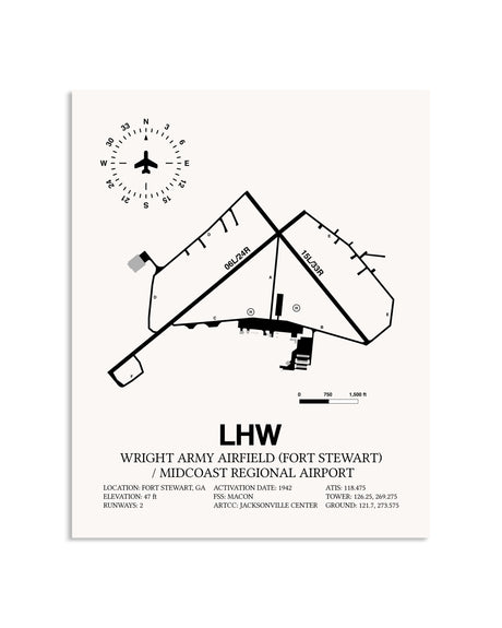 Gray Wright Army Airfield (Fort Stewart) / Midcoast Regional Airport framed poster displayed in an airplane hangar