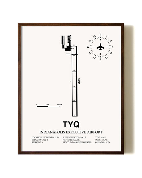 Indianapolis Executive Airport aviation print in walnut frame