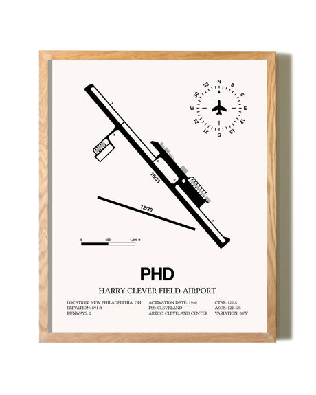 Harry Clever Field Airport framed print in natural wood frame