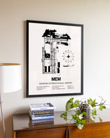 Memphis International Airport aviation wall décor in black wood frame
