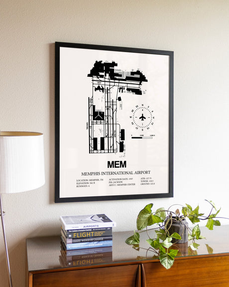 Memphis International Airport aviation wall décor in black wood frame