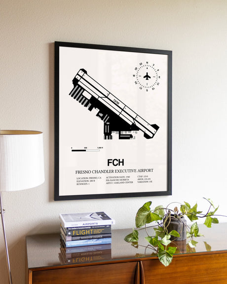 Fresno Chandler Executive Airport aviation wall décor in black wood frame