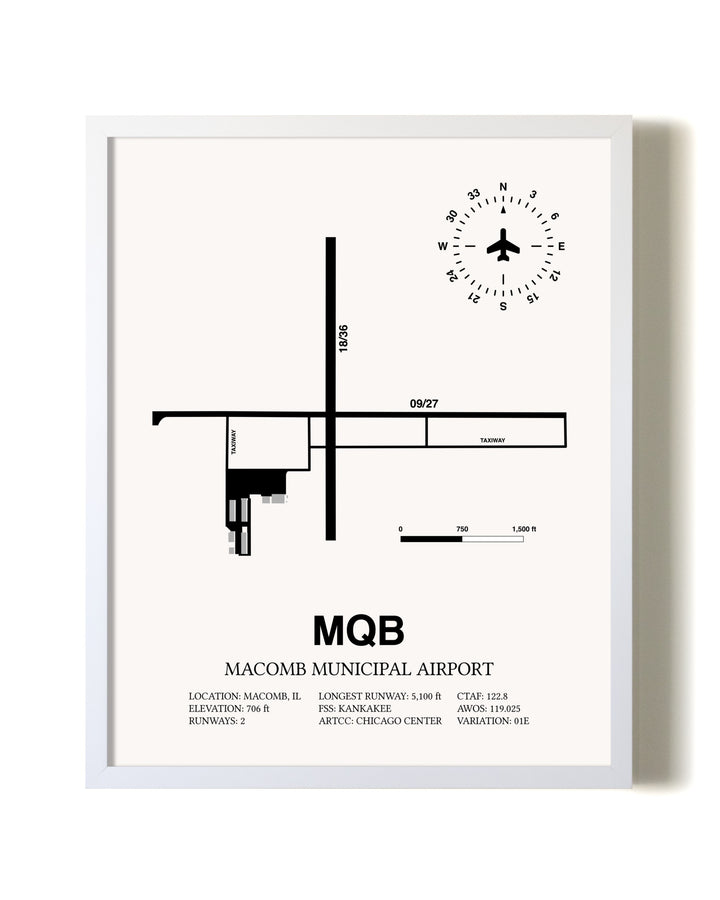 Macomb Municipal Airport airport map poster in oak frame