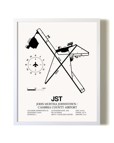 John Murtha Johnstown / Cambria County Airport airport map poster in oak frame