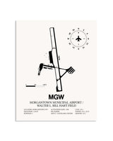 Gray Morgantown Municipal Airport / Walter L. Bill Hart Field framed poster displayed in an airplane hangar