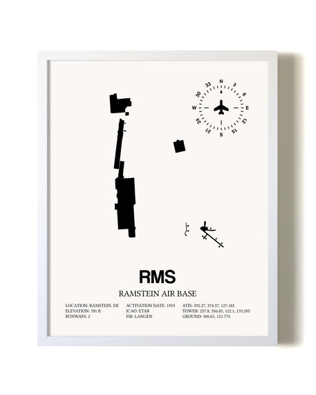 Ramstein Air Base airport map poster in oak frame