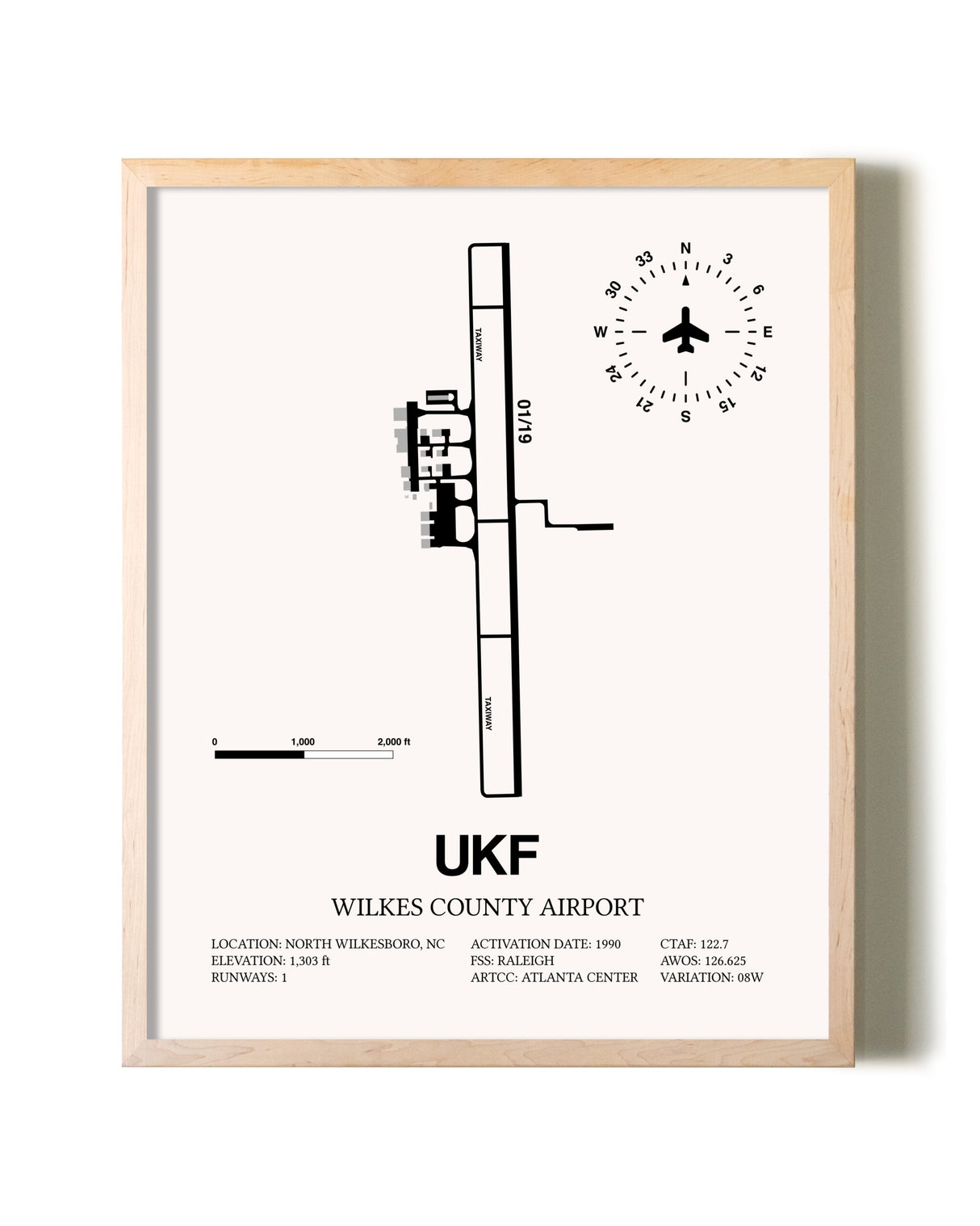 Wilkes County Airport framed wall art in white frame
