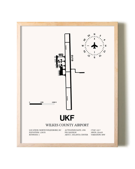 Wilkes County Airport framed wall art in white frame