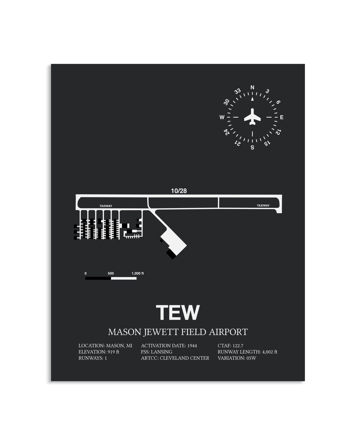 Gray Framed Mason Jewett Field Airport layout wall art poster