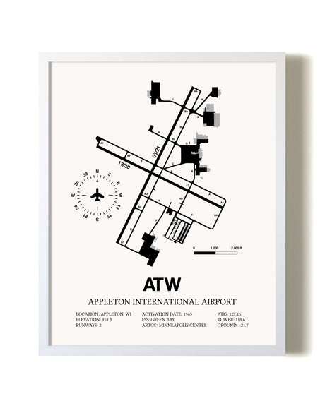 Appleton International Airport airport map poster in oak frame