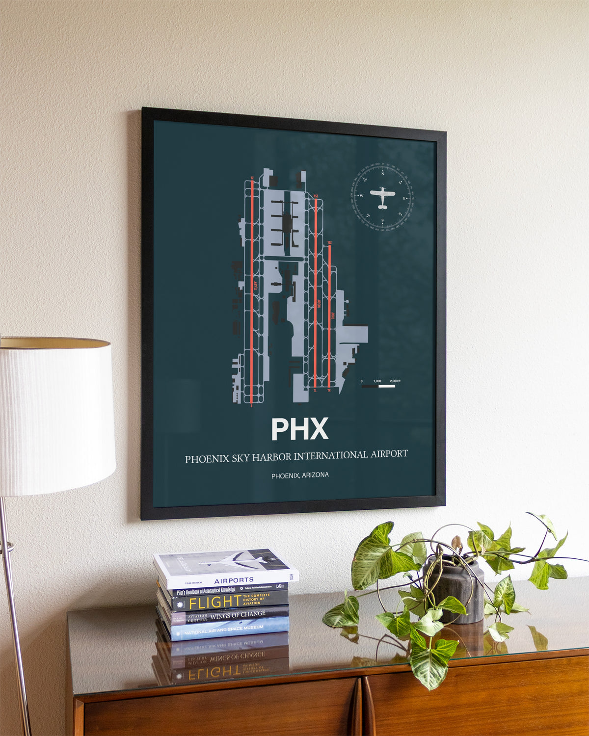 Framed Phoenix Sky Harbor International Airport layout wall art poster