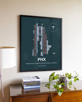 Framed Phoenix Sky Harbor International Airport layout wall art poster