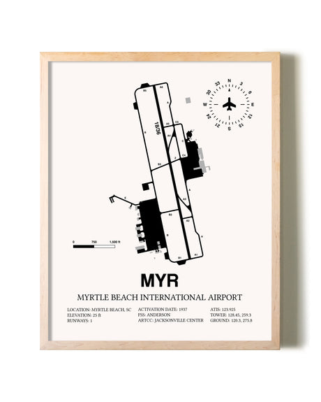 Myrtle Beach International Airport framed wall art in white frame