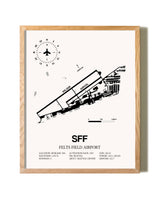 Felts Field Airport framed print in natural wood frame