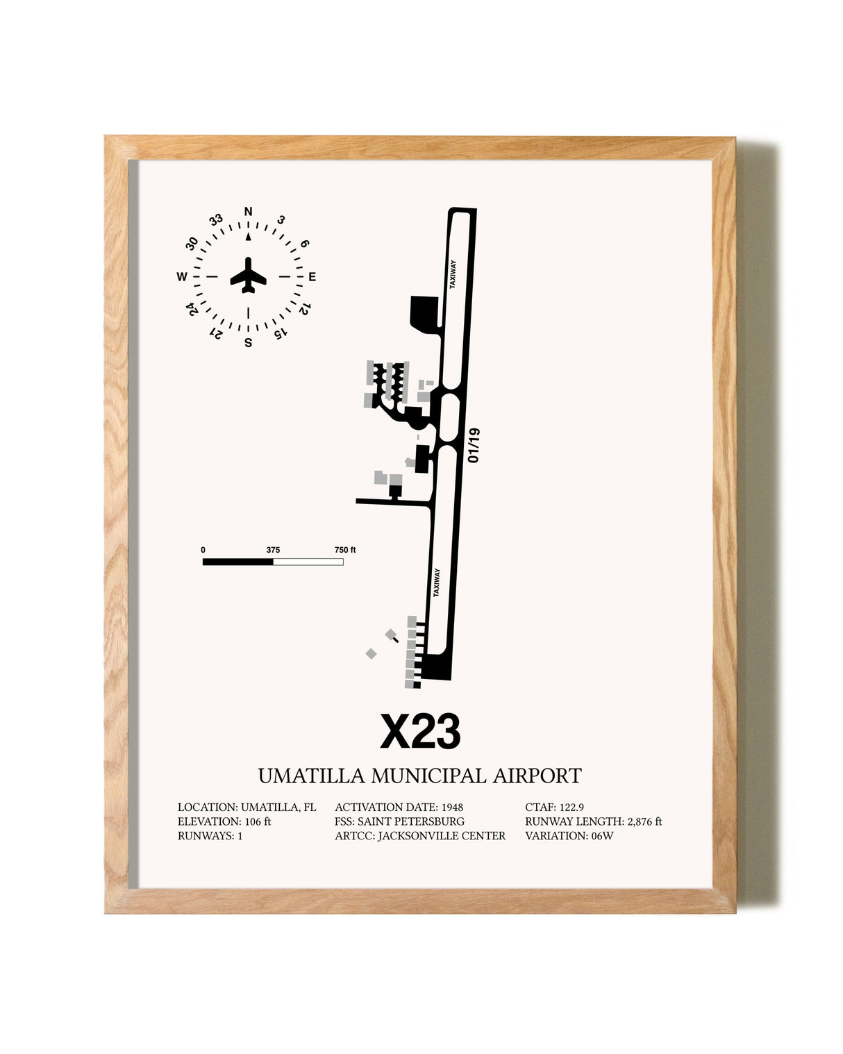 Umatilla Municipal Airport framed print in natural wood frame