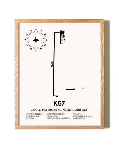 Gould Peterson Municipal Airport framed print in natural wood frame