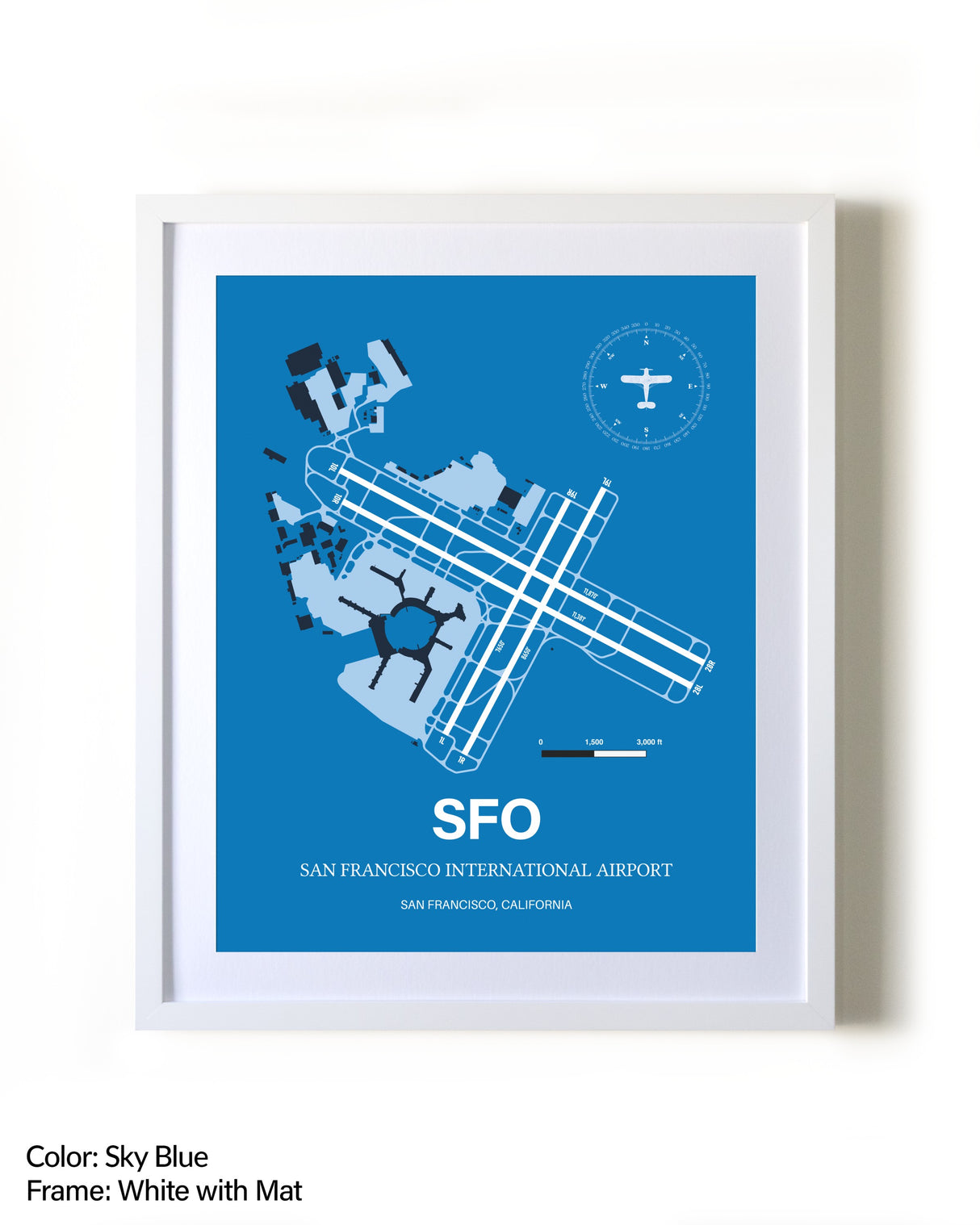 San Francisco International Airport framed wall art in white frame with mat
