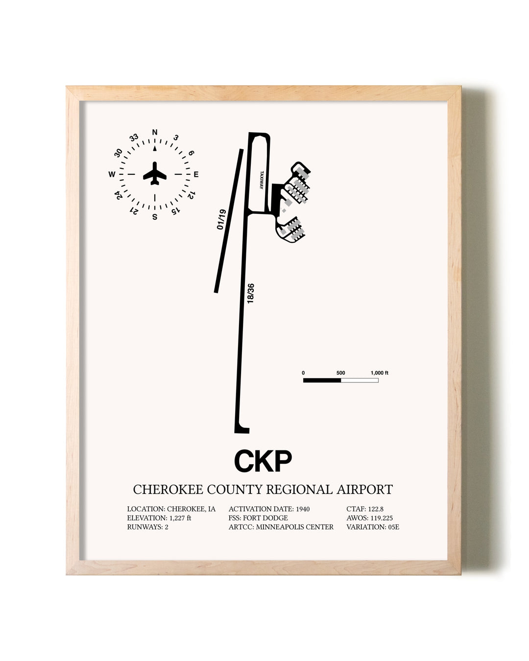 Cherokee County Regional Airport framed wall art in white frame