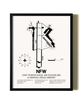 Framed Fort Worth Naval Air Station JRB (Carswell Field) Airport wall art poster in black frame