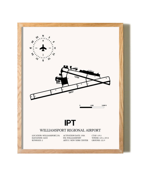 Williamsport Regional Airport framed print in natural wood frame