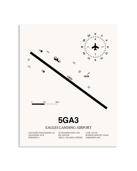 Gray Eagles Landing Airport framed poster displayed in an airplane hangar