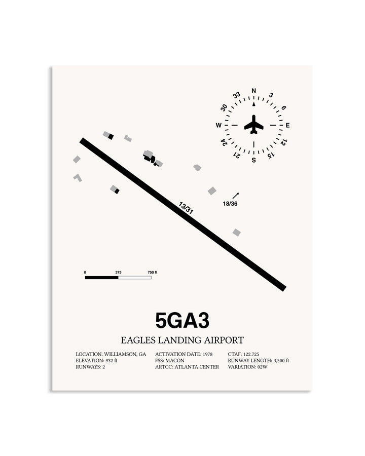 Gray Eagles Landing Airport framed poster displayed in an airplane hangar