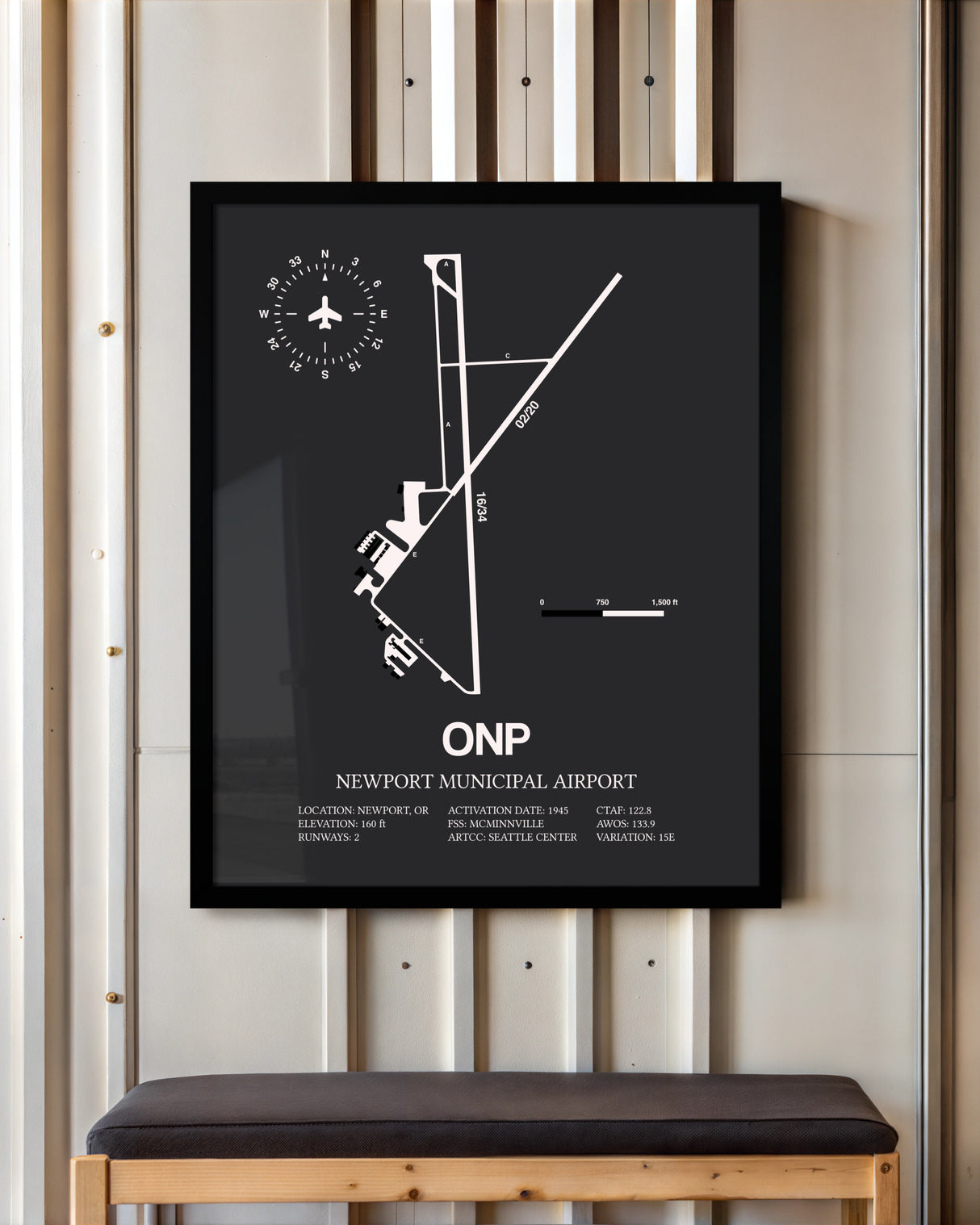 Frame color options for Newport Municipal Airport Wall Art