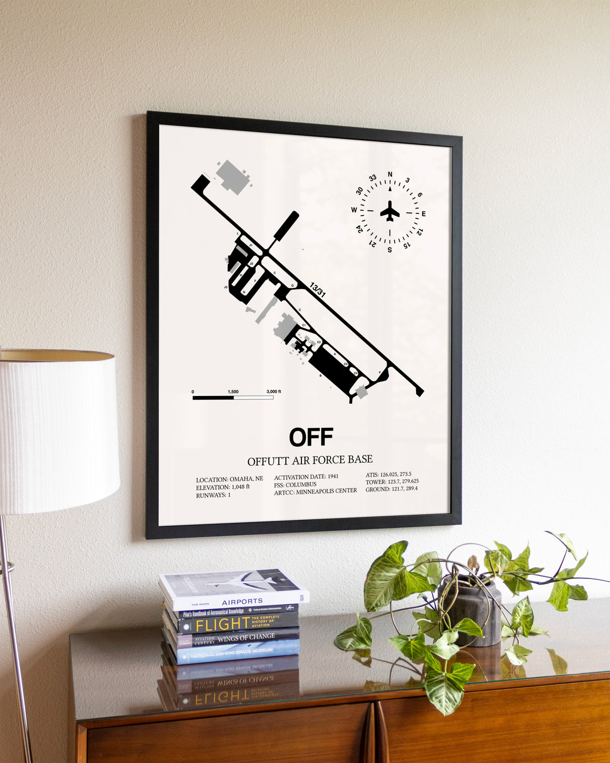 Offutt Air Force Base aviation wall décor in black wood frame