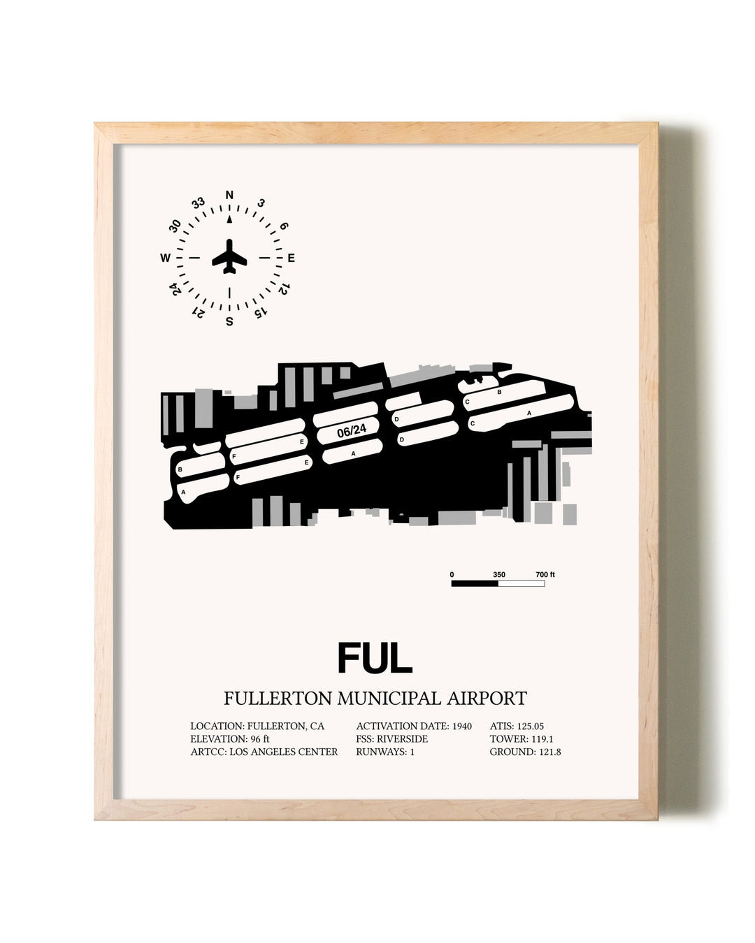 Fullerton Municipal Airport framed wall art in white frame
