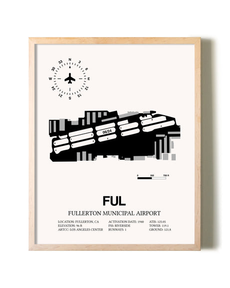 Fullerton Municipal Airport framed wall art in white frame