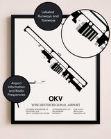 Framed Winchester Regional Airport layout wall art poster