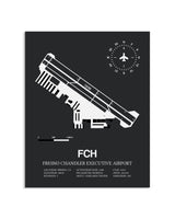 Gray Framed Fresno Chandler Executive Airport layout wall art poster